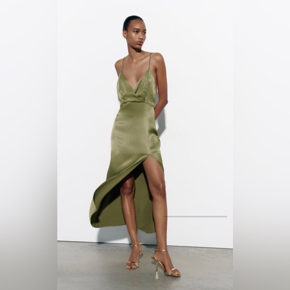Zara Satin Effect Midi Dress
